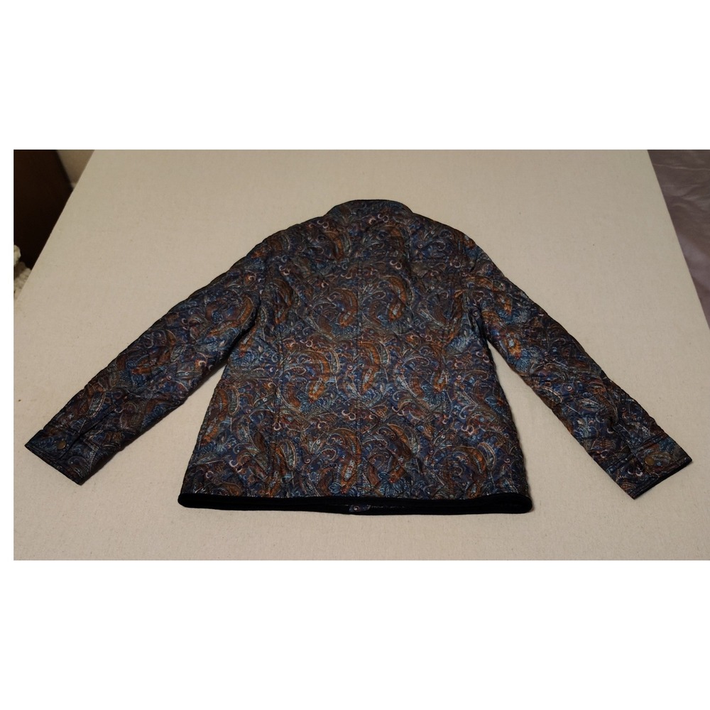 Talbots Petite Quilted Paisley Jacket‎ Womens Size SP Navy Blue Orange Brown - Picture 6 of 7